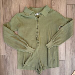 Princess Polly Sage Green Sweater Ribbed Romper Sz 2